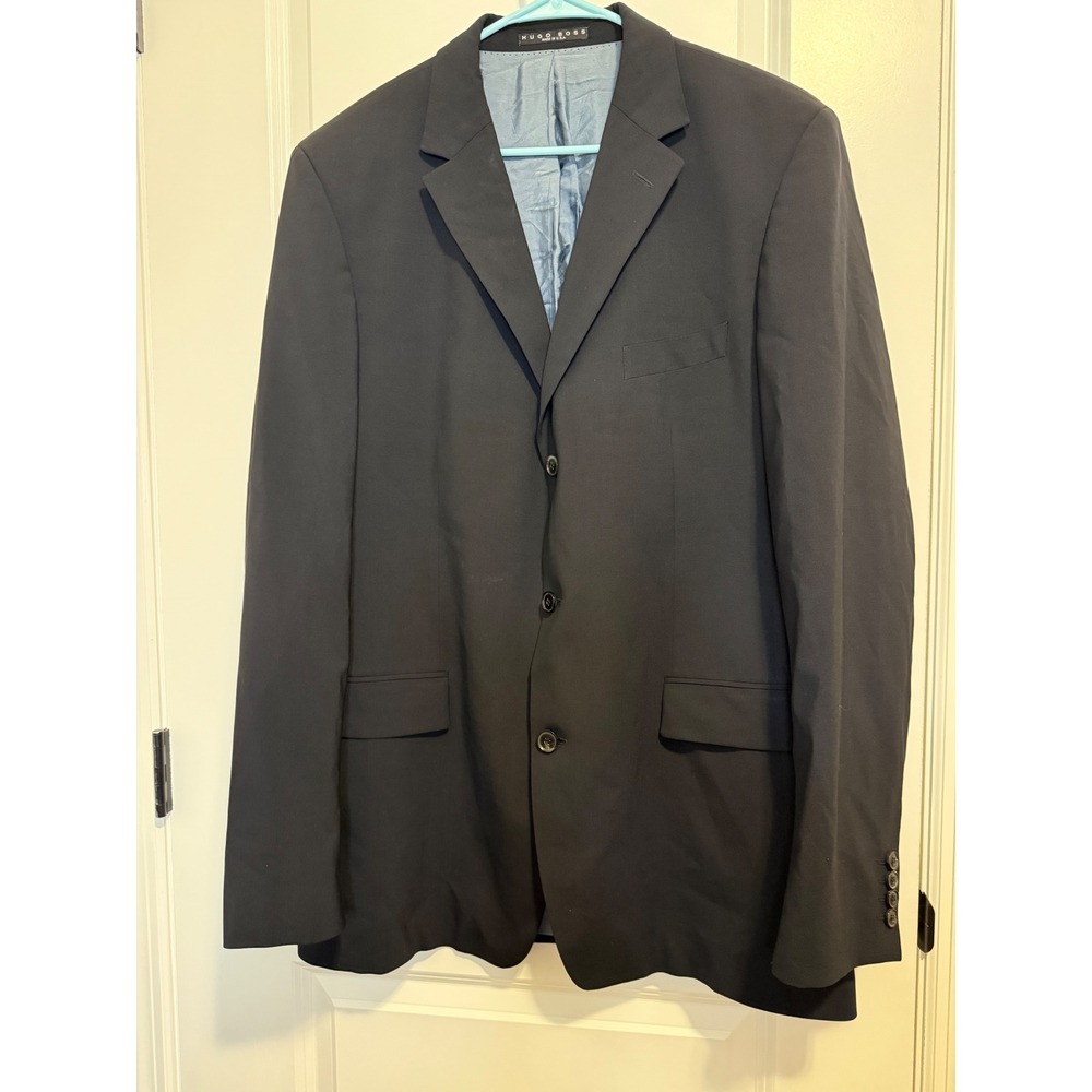 Hugo Boss Blazer Mens 44L Black Excellent Virgin Wool Rossellini Cinema‎ Jacket